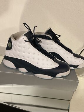 Jordan RETRO 13 White and Navy High-Top Sneakers